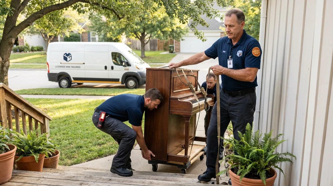 Licensed piano movers securing grand piano in Seymour, TN